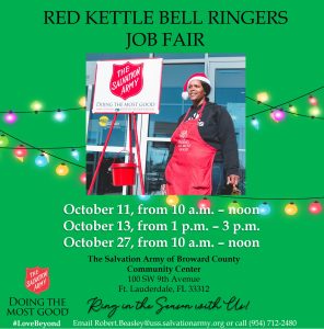 The Salvation Army of Broward County Seasonal Bell Ringers Job Fair on October 11, 13 & 27