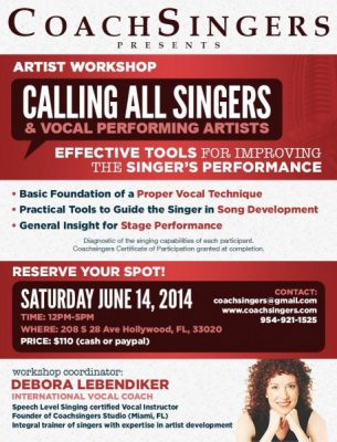 COACHSINGERS PRESENTS: EFFECTIVE TOOLS FOR IMPROVING THE SINGER'S PERFORMANCE ARTIST WORKSHOP