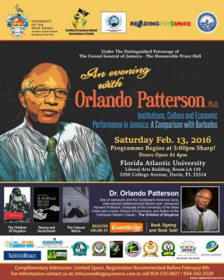Renowned Harvard Sociologist Dr. Orlando Patterson to Speak at FAU
